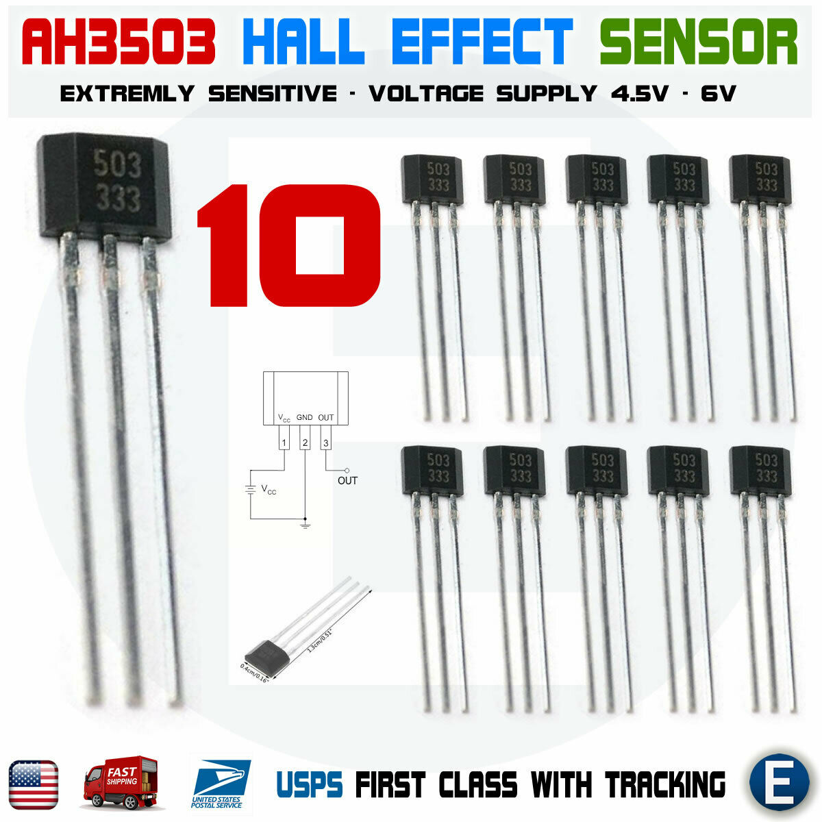 10pcs Ah3503 3503 Ugn3503 Linear Hall Effect Sensor Hall Circuit Motor To-92ua